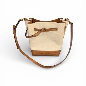 Michael Kors Cream Canvas Leather Bucket Crossbody Bag